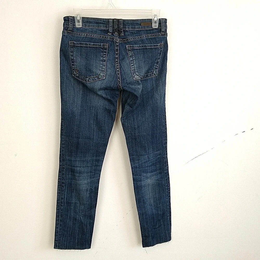 Kut from the Kloth Diana Skinny Jeans Womens 0 Blue Distressed Raw Hem Low Rise